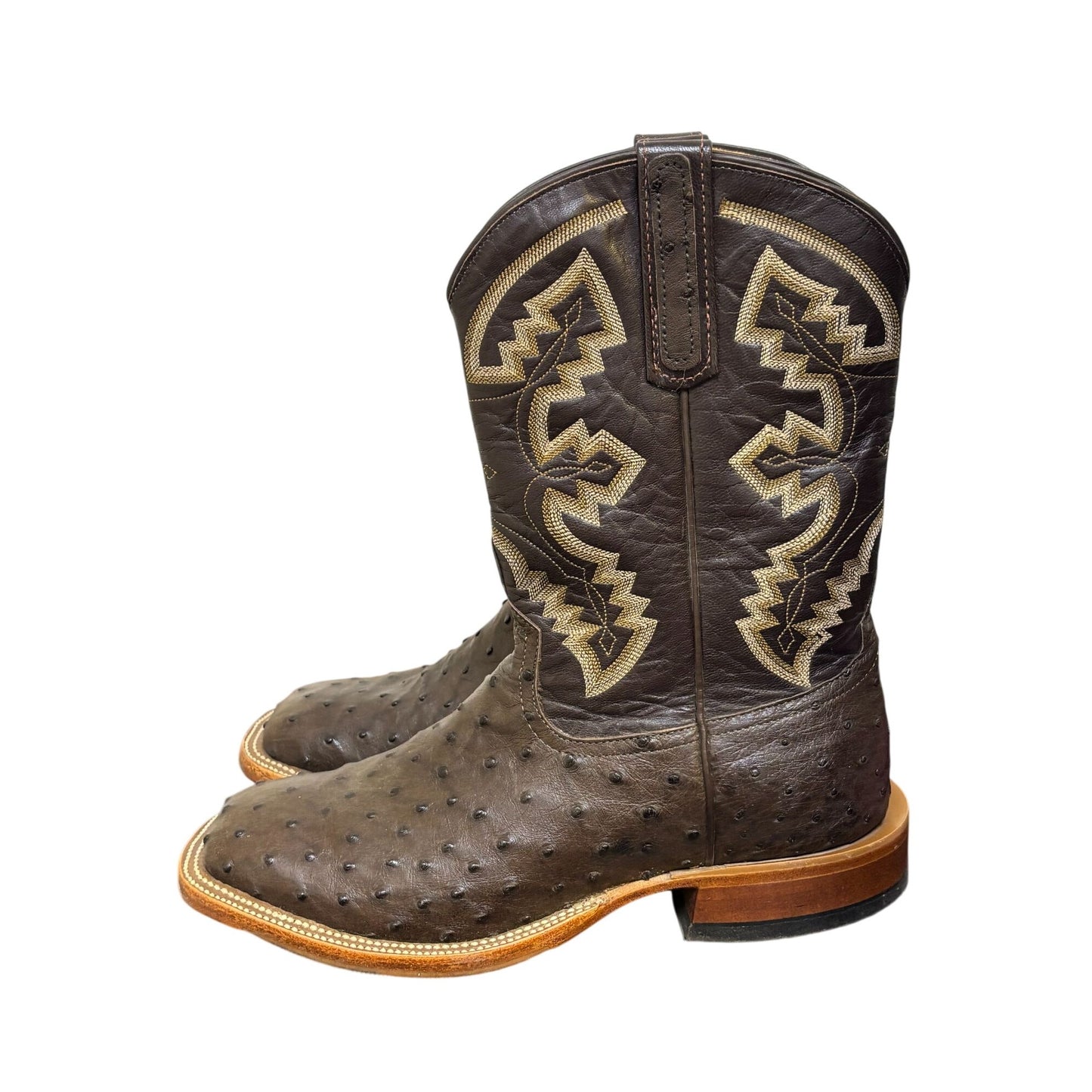 Anderson Dean Ostrich Leather Western Boots Brown Square Toe 7.5