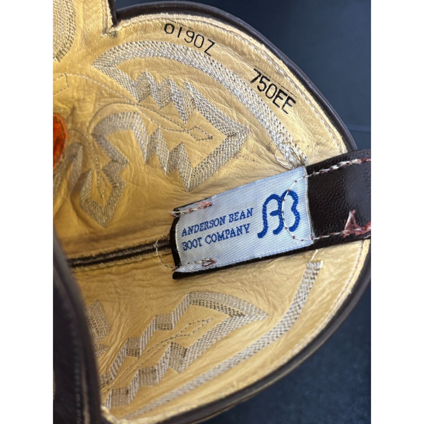 Anderson Dean Ostrich Leather Western Boots Brown Square Toe 7.5