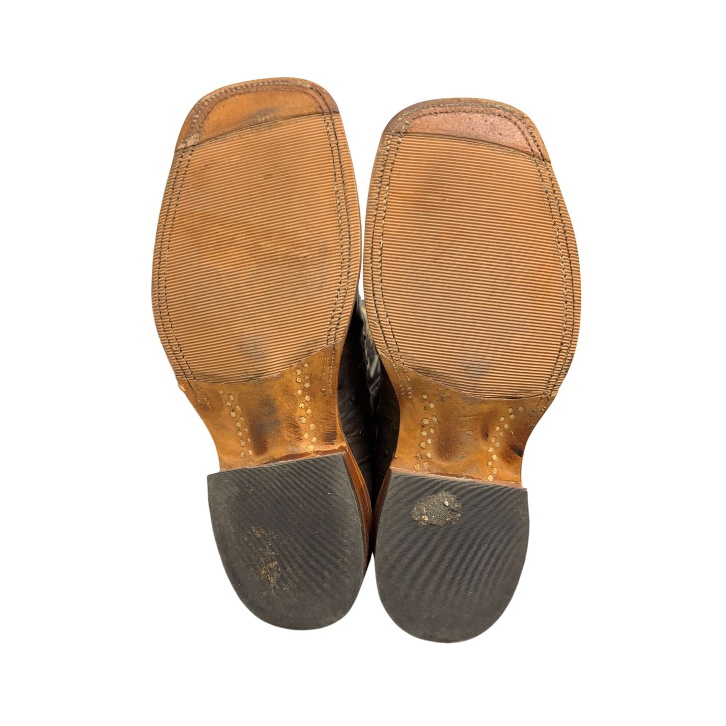 Anderson Dean Ostrich Leather Western Boots Brown Square Toe 7.5