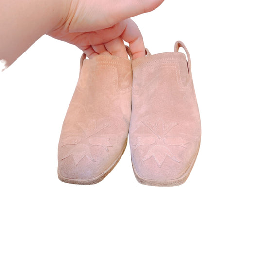 Laurence Dacade Clog Suede Mules Pink Western Embroidered Square Toe 7.5