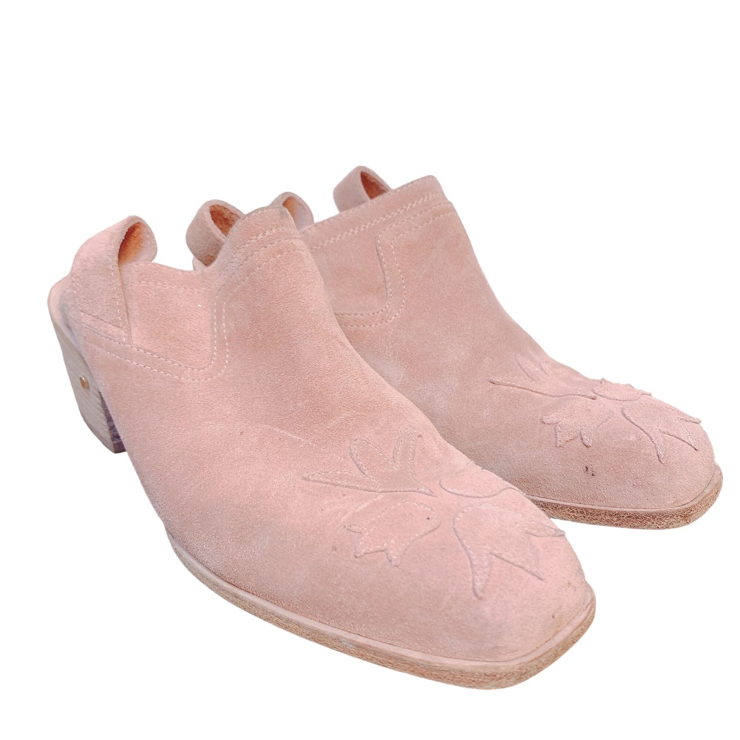 Laurence Dacade Clog Suede Mules Pink Western Embroidered Square Toe 7.5