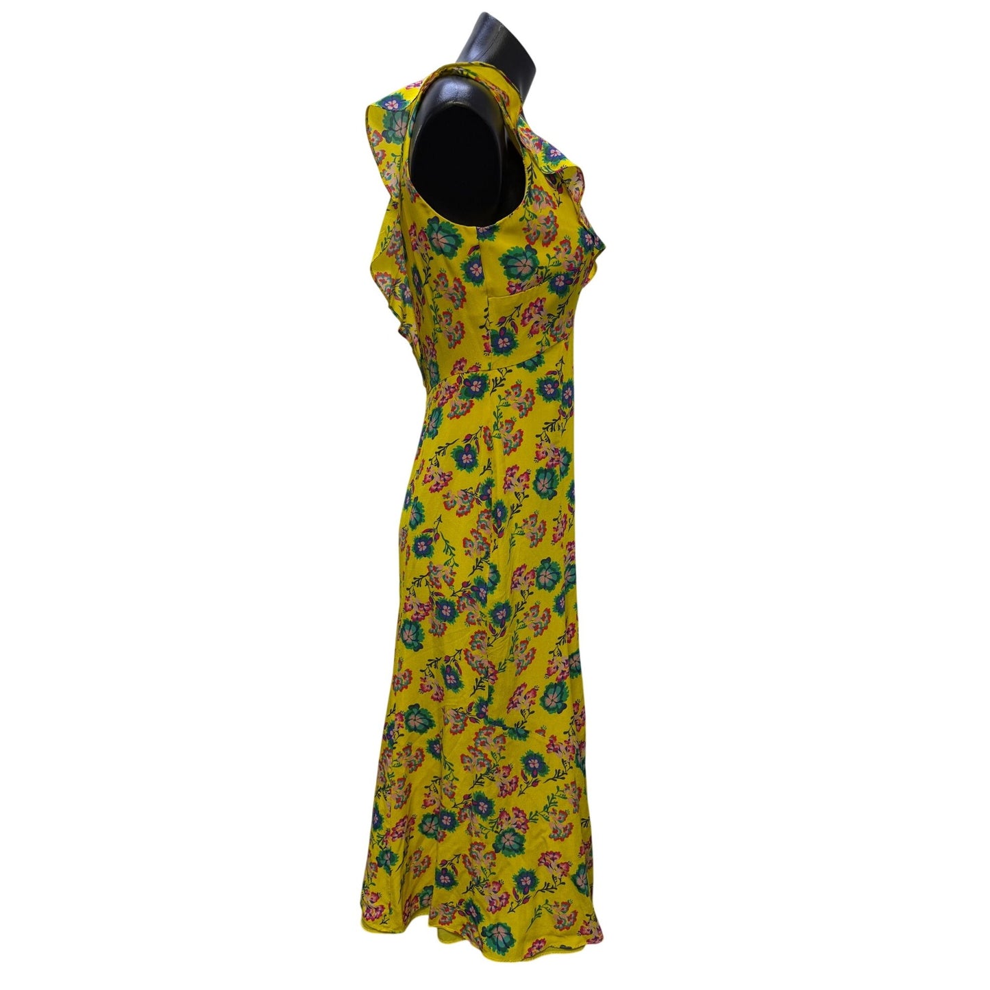 Saloni Holly Yellow Floral Ruffle Silk Midi Dress Size 4