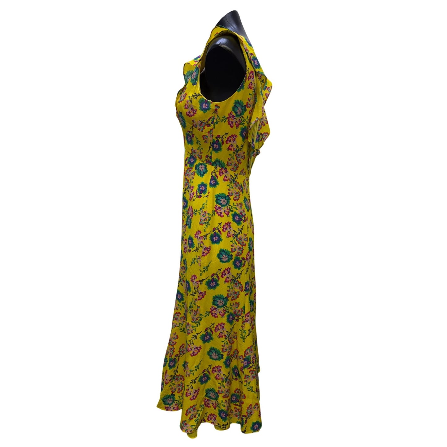 Saloni Holly Yellow Floral Ruffle Silk Midi Dress Size 4