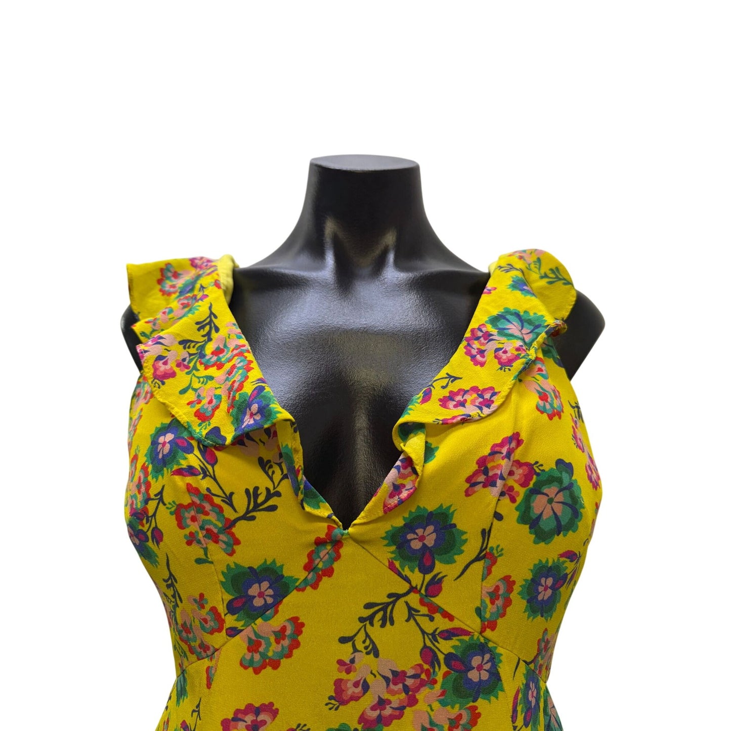 Saloni Holly Yellow Floral Ruffle Silk Midi Dress Size 4