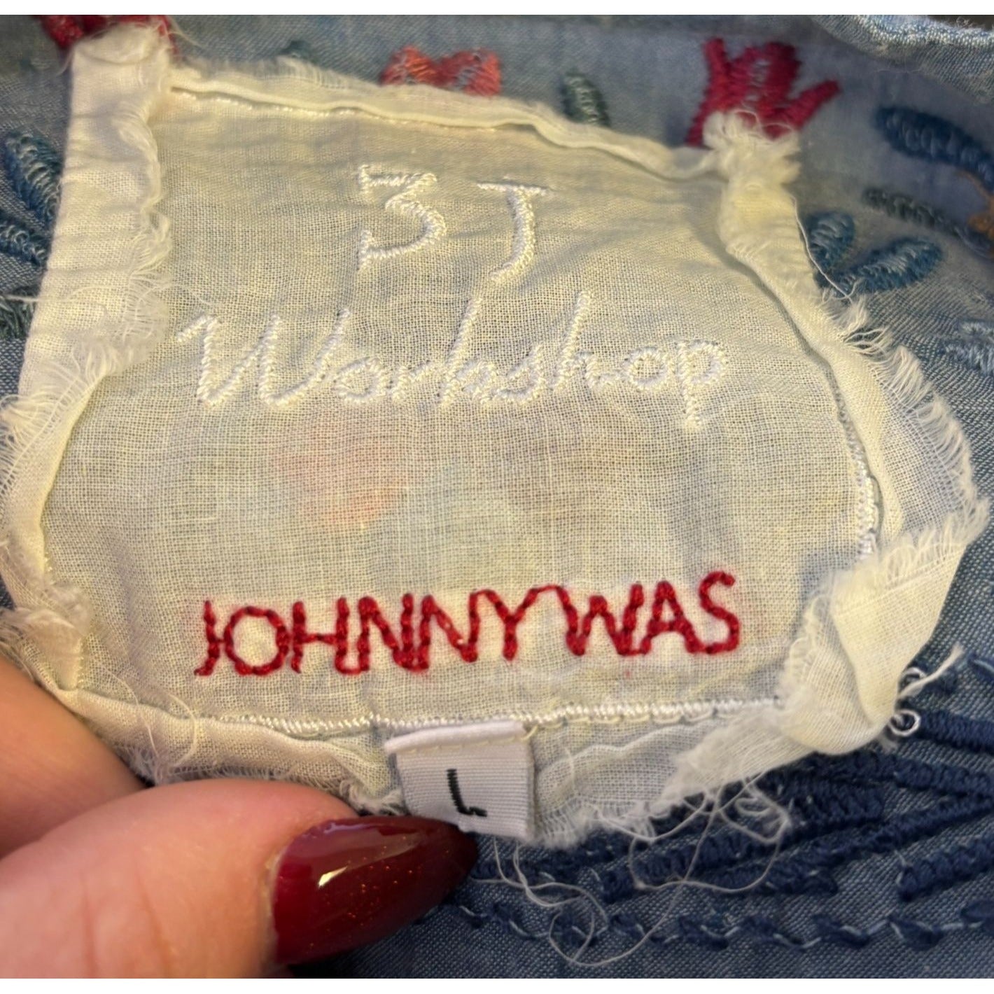 Johnny Was Blue Embroidered Blouse L