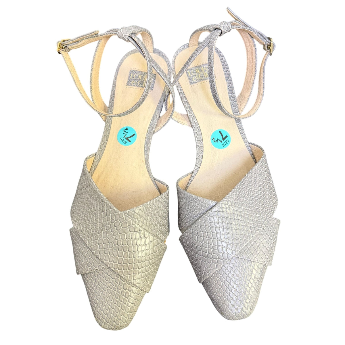 Louise Et Cie Gray Textured Leather Flats With Ankle Strap 7.5