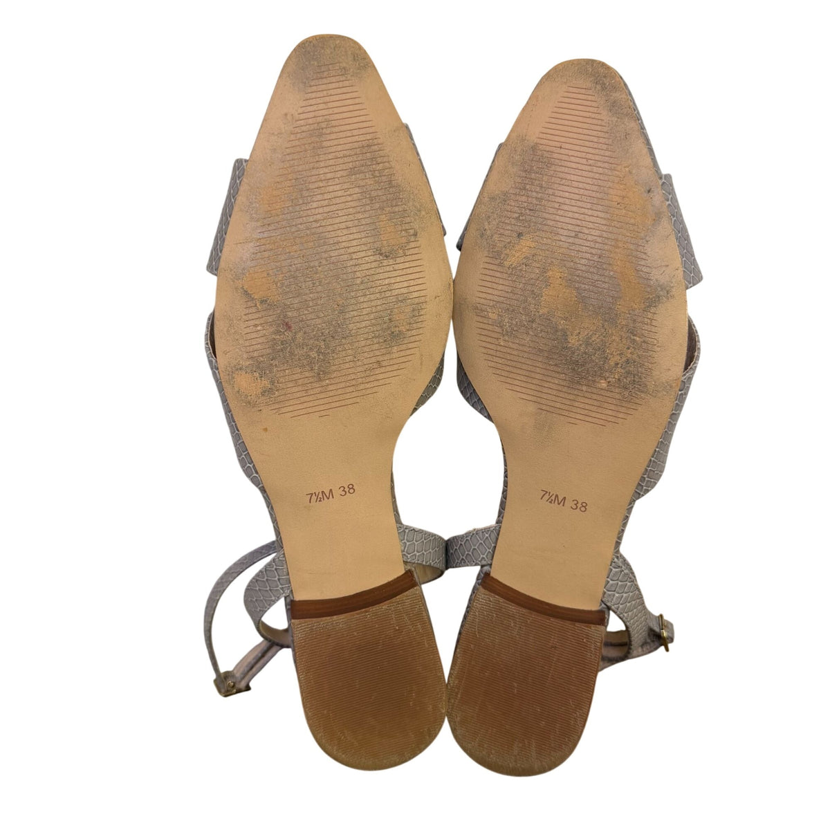 Louise Et Cie Gray Textured Leather Flats With Ankle Strap 7.5
