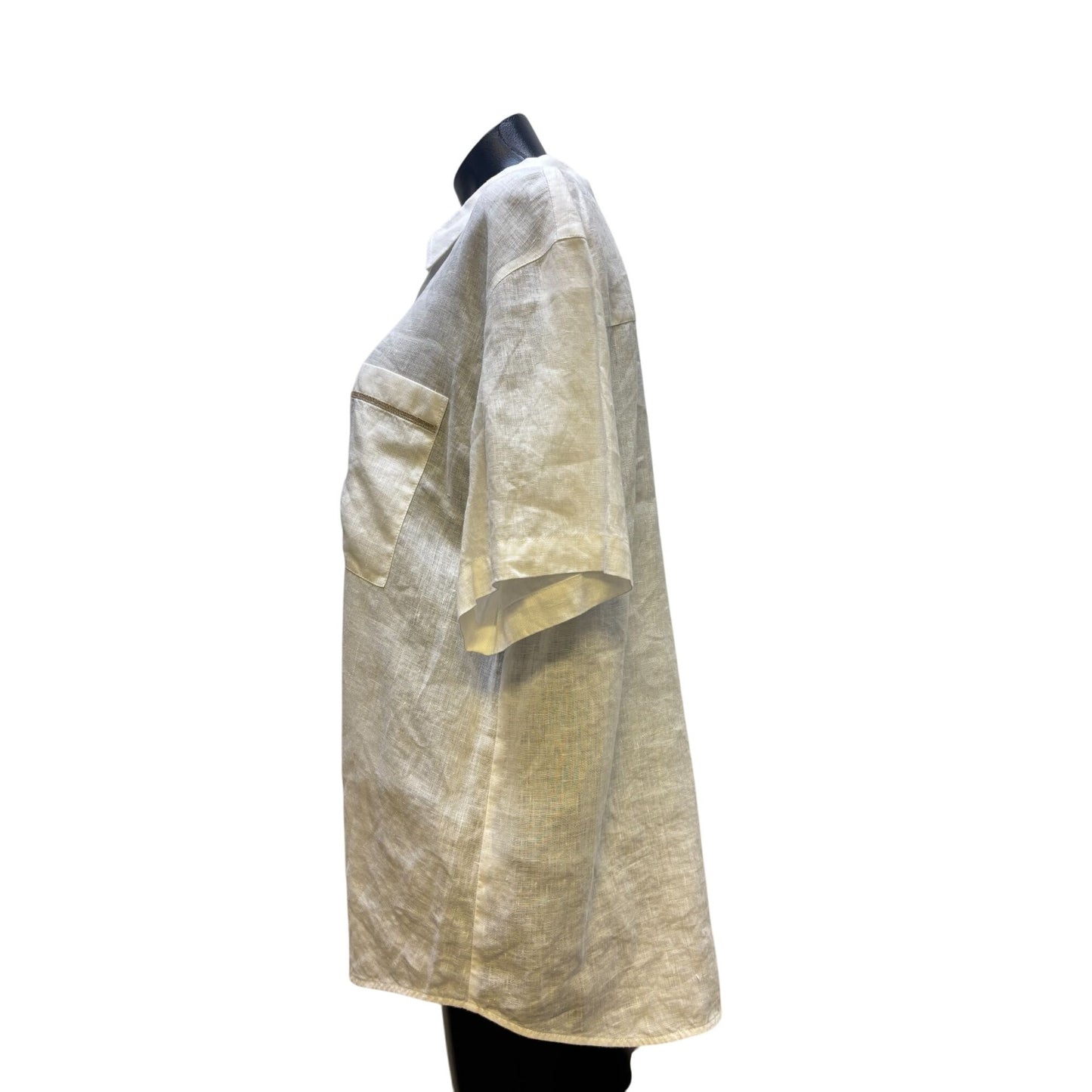Lafayette 148 Linen Button Down Short Sleeve Shirt White XL