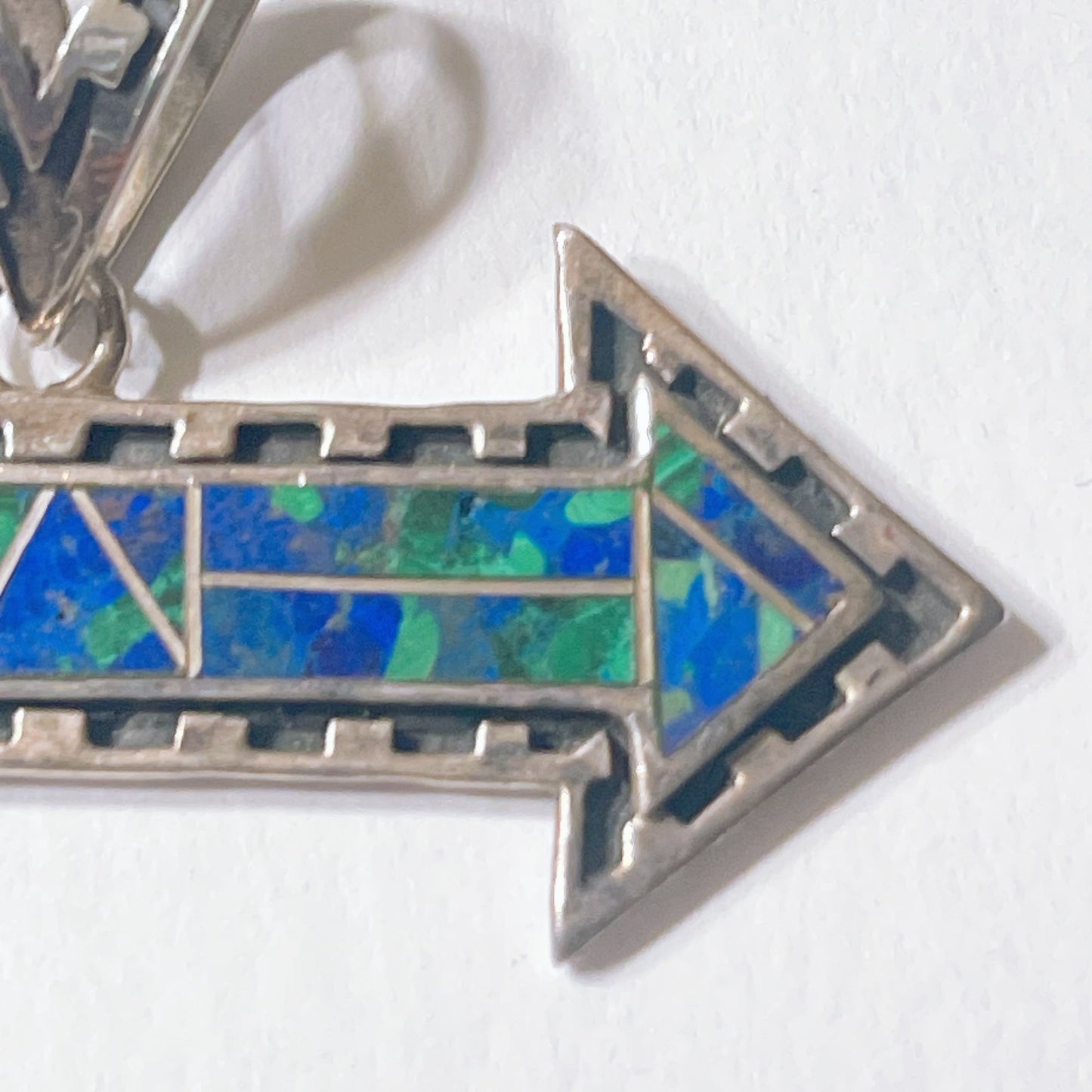 Sterling Silver Arrow Pendant With Blue & Green Stone Inlay Native American Style