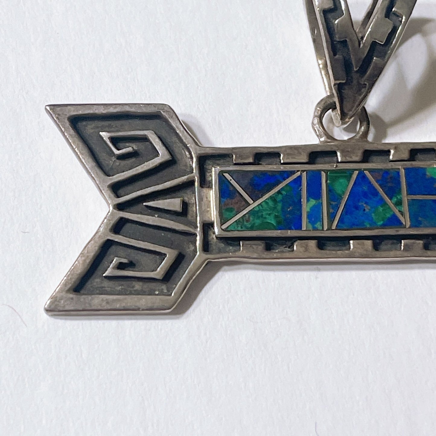 Sterling Silver Arrow Pendant With Blue & Green Stone Inlay Native American Style