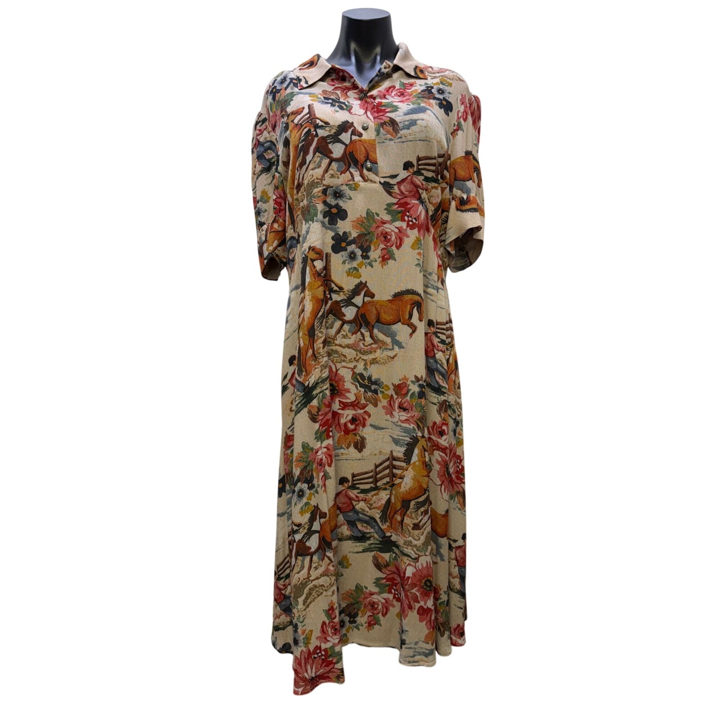 Double D Ranch Multi-Color Horse & Floral Print Maxi Dress L