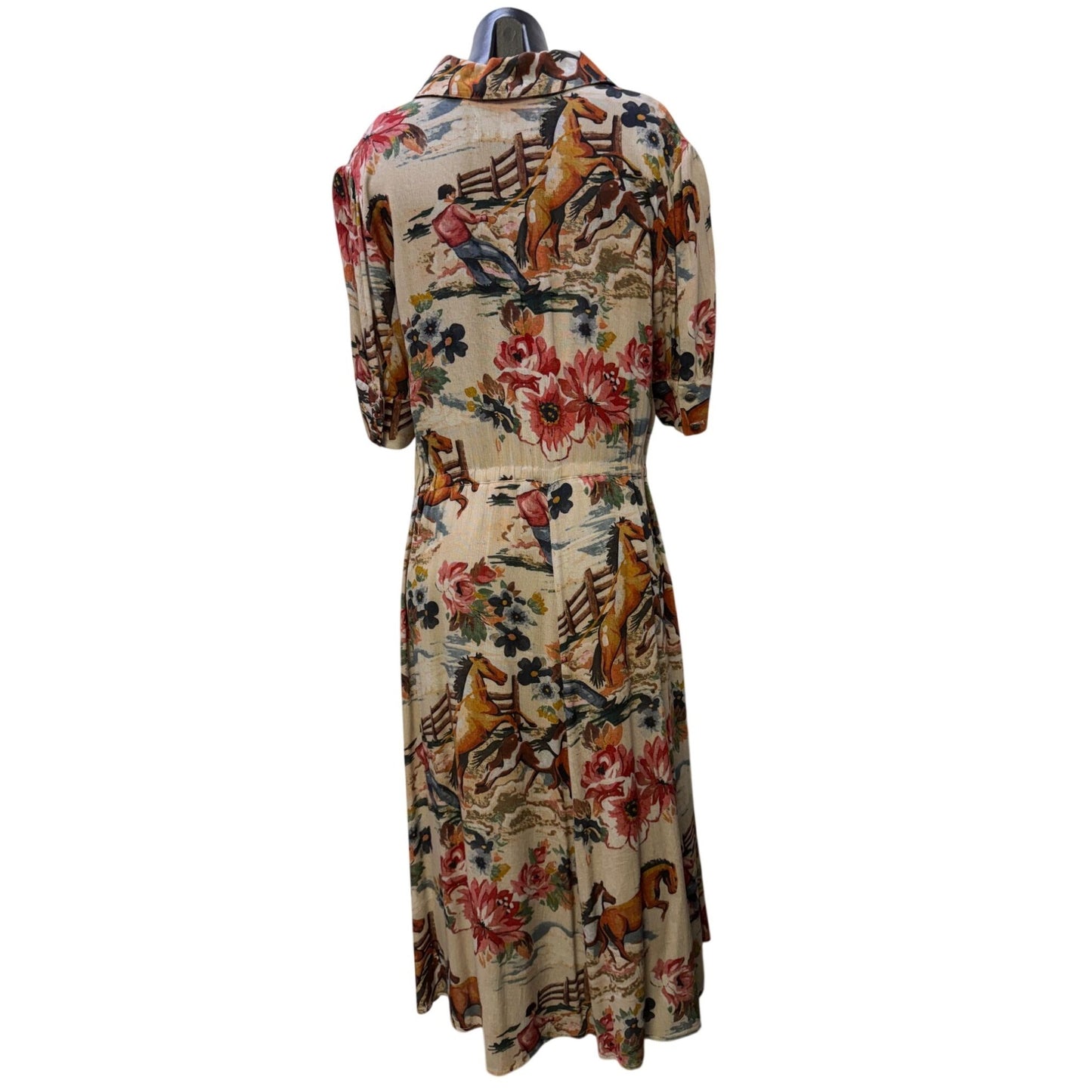 Double D Ranch Multi-Color Horse & Floral Print Maxi Dress L