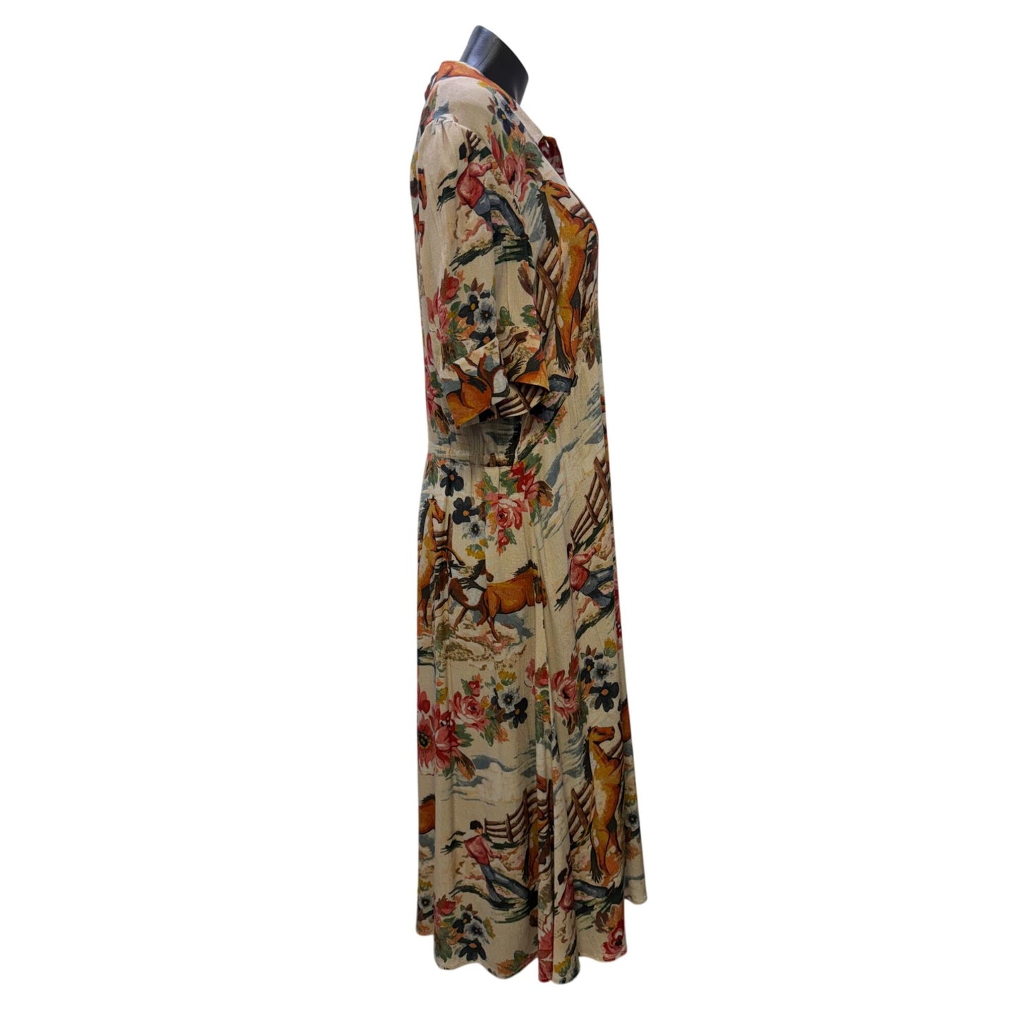 Double D Ranch Multi-Color Horse & Floral Print Maxi Dress L