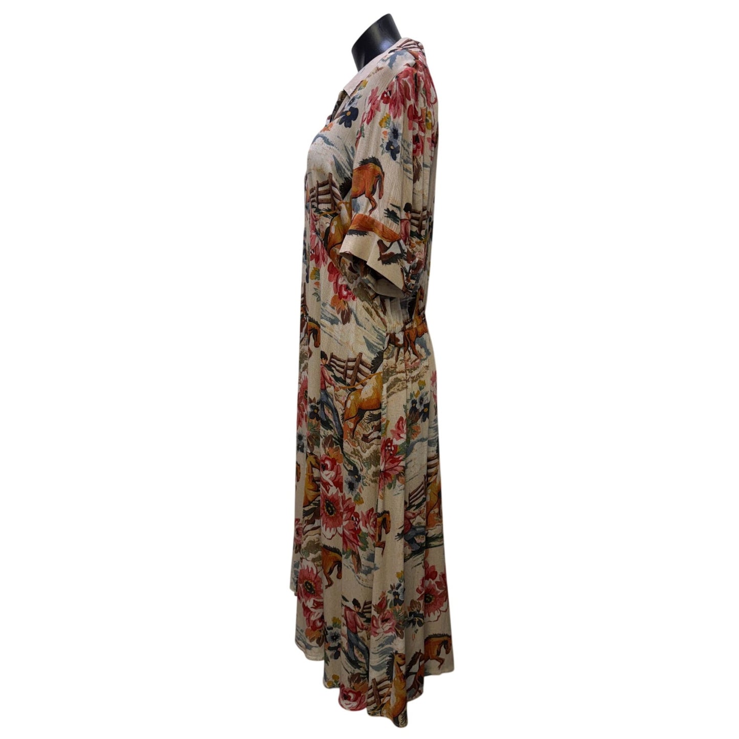 Double D Ranch Multi-Color Horse & Floral Print Maxi Dress L