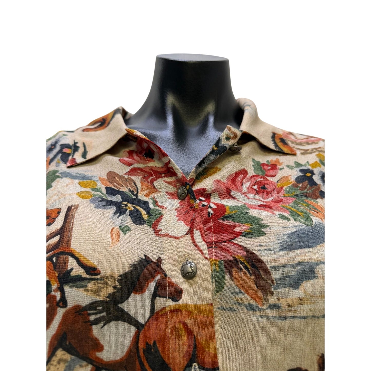 Double D Ranch Multi-Color Horse & Floral Print Maxi Dress L