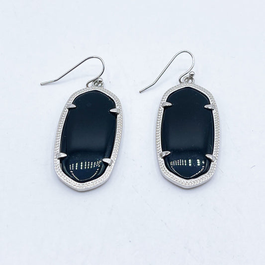 Kendra Scott Black & Silver Tone Dangle Earrings With Beaded Edging