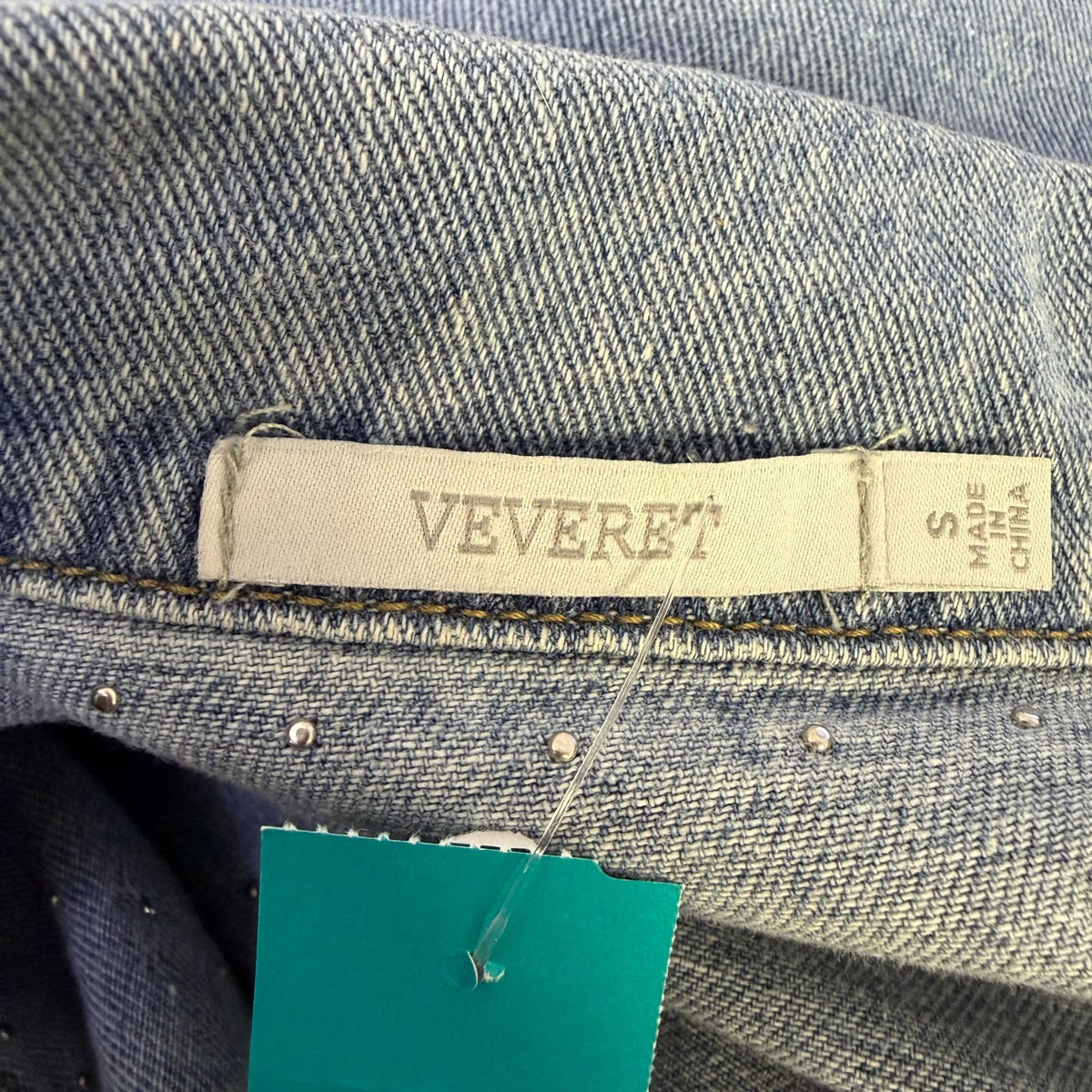 Veveret Blue Pearl & Rhinestone Embellished Denim Jacket S