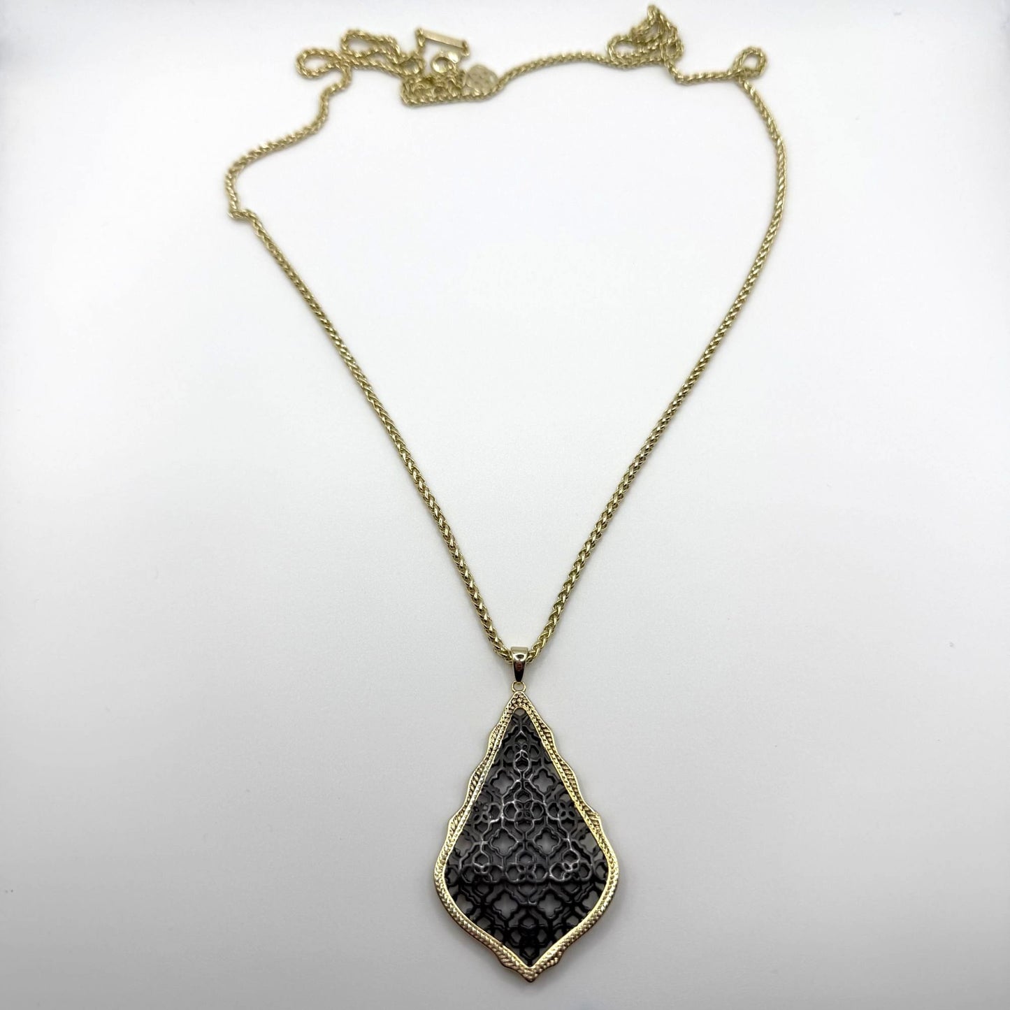 Kendra Scott Aiden Gold-Tone Necklace With Black Filigree Design