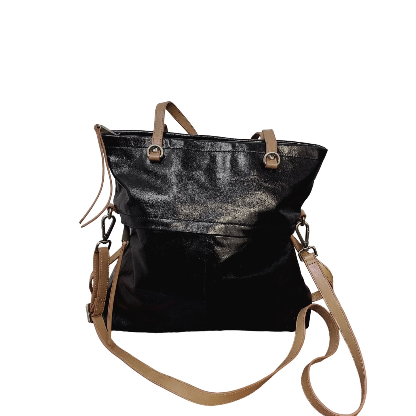 Hobo Black & Tan Leather Convertible Tote/Crossbody  Bag With Adjustable Straps