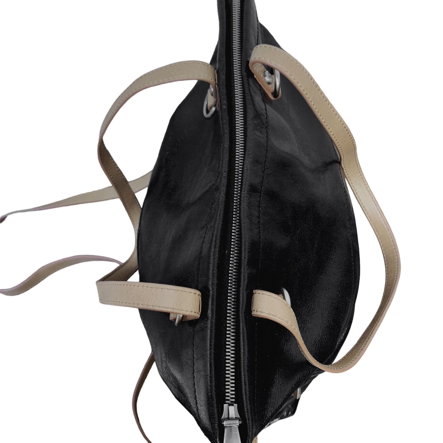 Hobo Black & Tan Leather Convertible Tote/Crossbody  Bag With Adjustable Straps