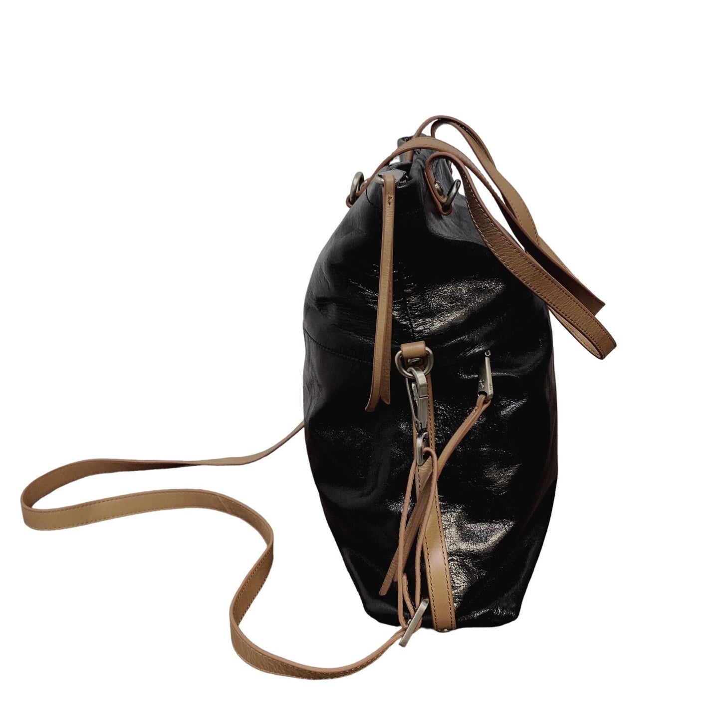 Hobo Black & Tan Leather Convertible Tote/Crossbody  Bag With Adjustable Straps