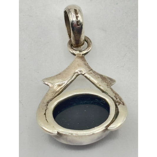 Sterling Silver Vintage Pendant With Dark Blue Oval Stone 925