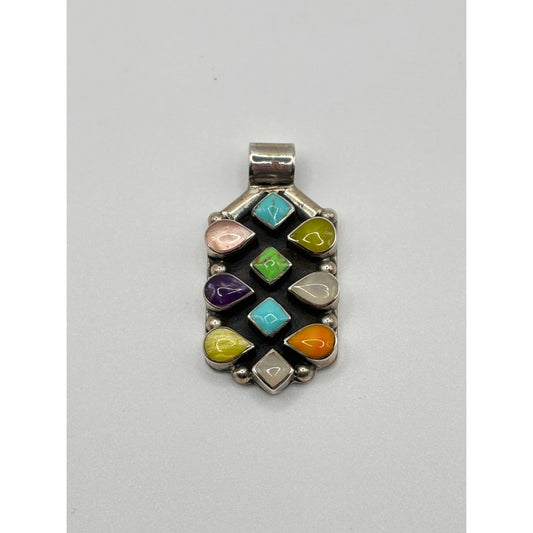 Vintage Mexican 925 Sterling Multistone Inlay Pendant