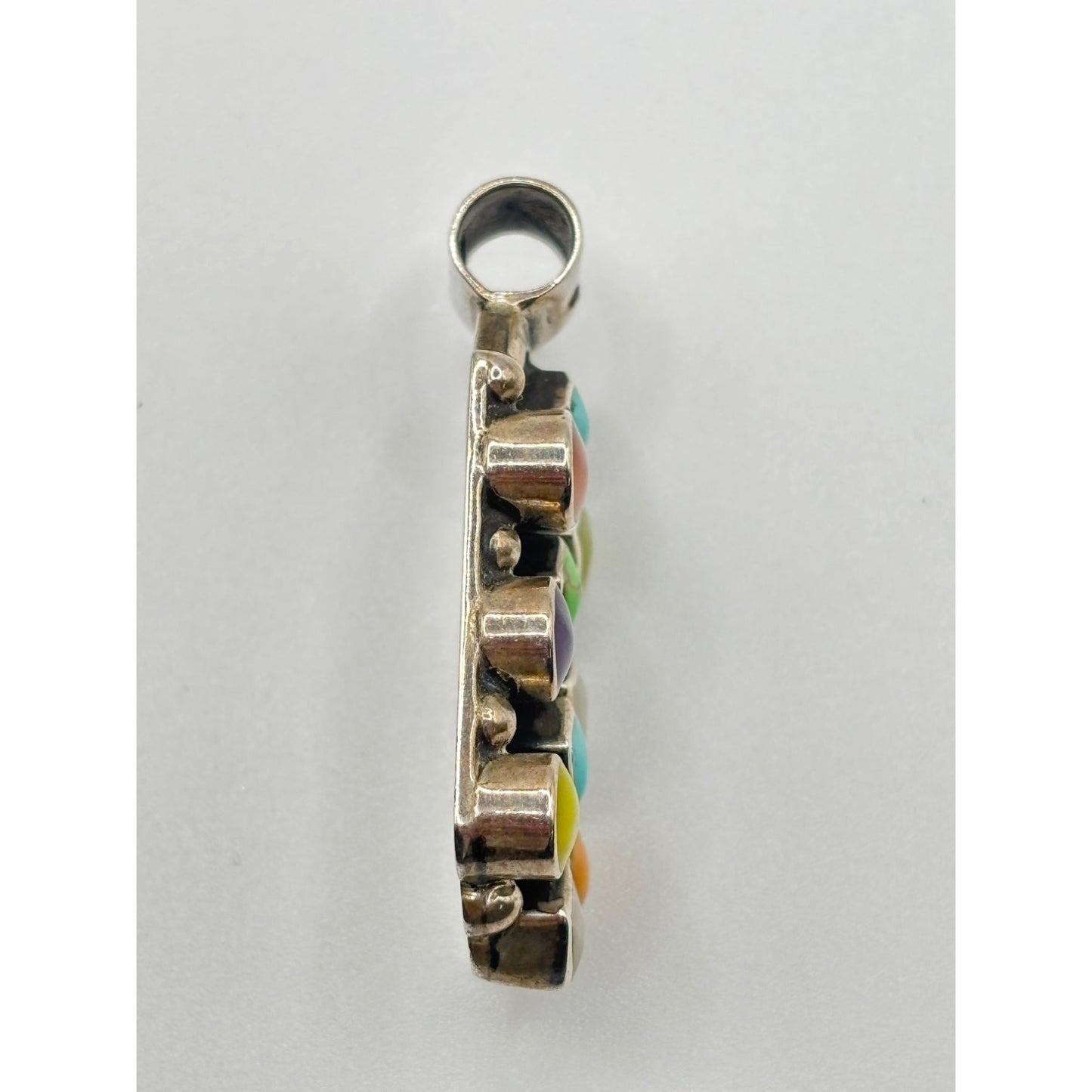 Vintage Mexican 925 Sterling Multistone Inlay Pendant