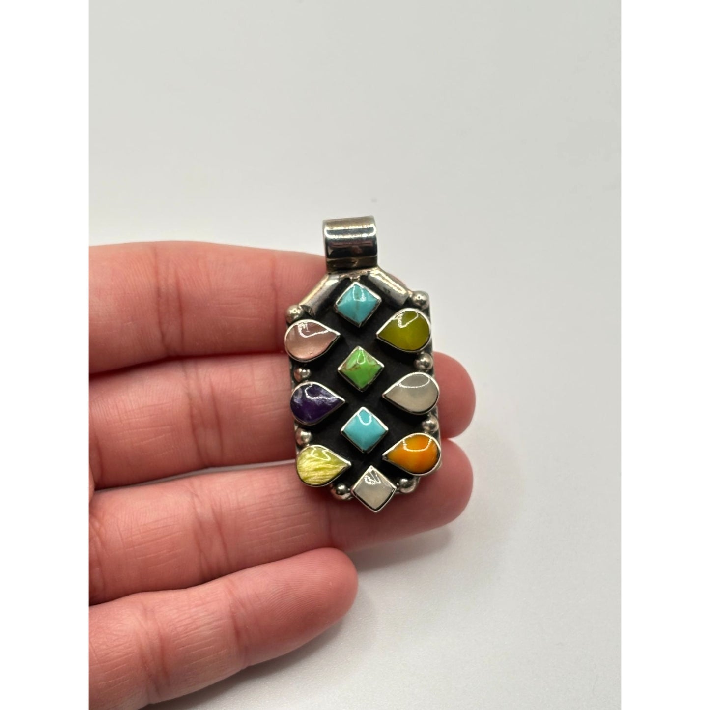 Vintage Mexican 925 Sterling Multistone Inlay Pendant
