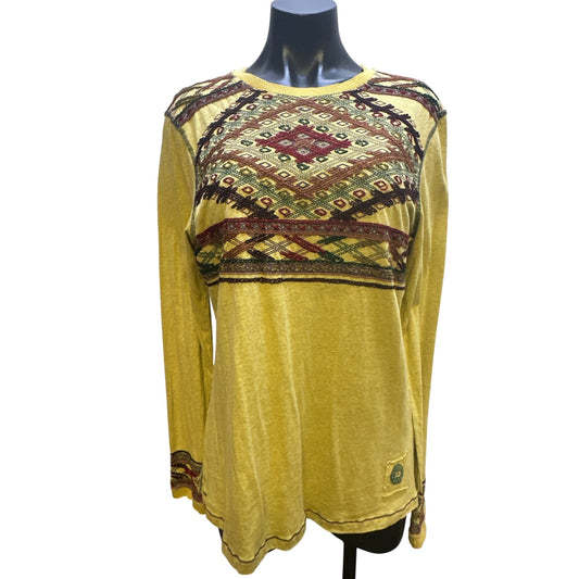 Double D Ranch Lime Long-Sleeve Boho Top w/Embroidered Patterns