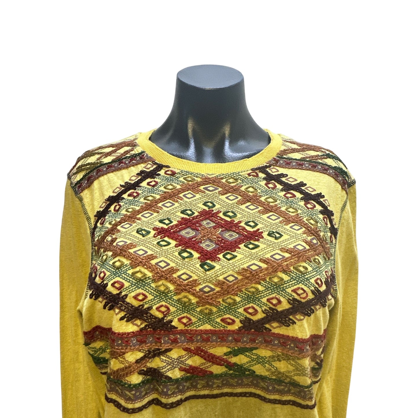 Double D Ranch Lime Long-Sleeve Boho Top w/Embroidered Patterns