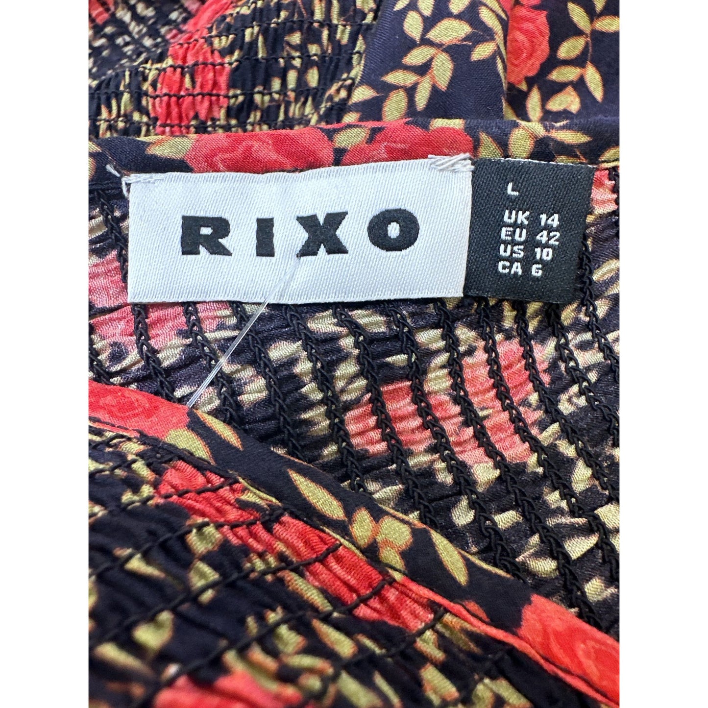 Rixo Floral Long-Sleeve V-Neck Maxi Dress Navy and Red Size 10