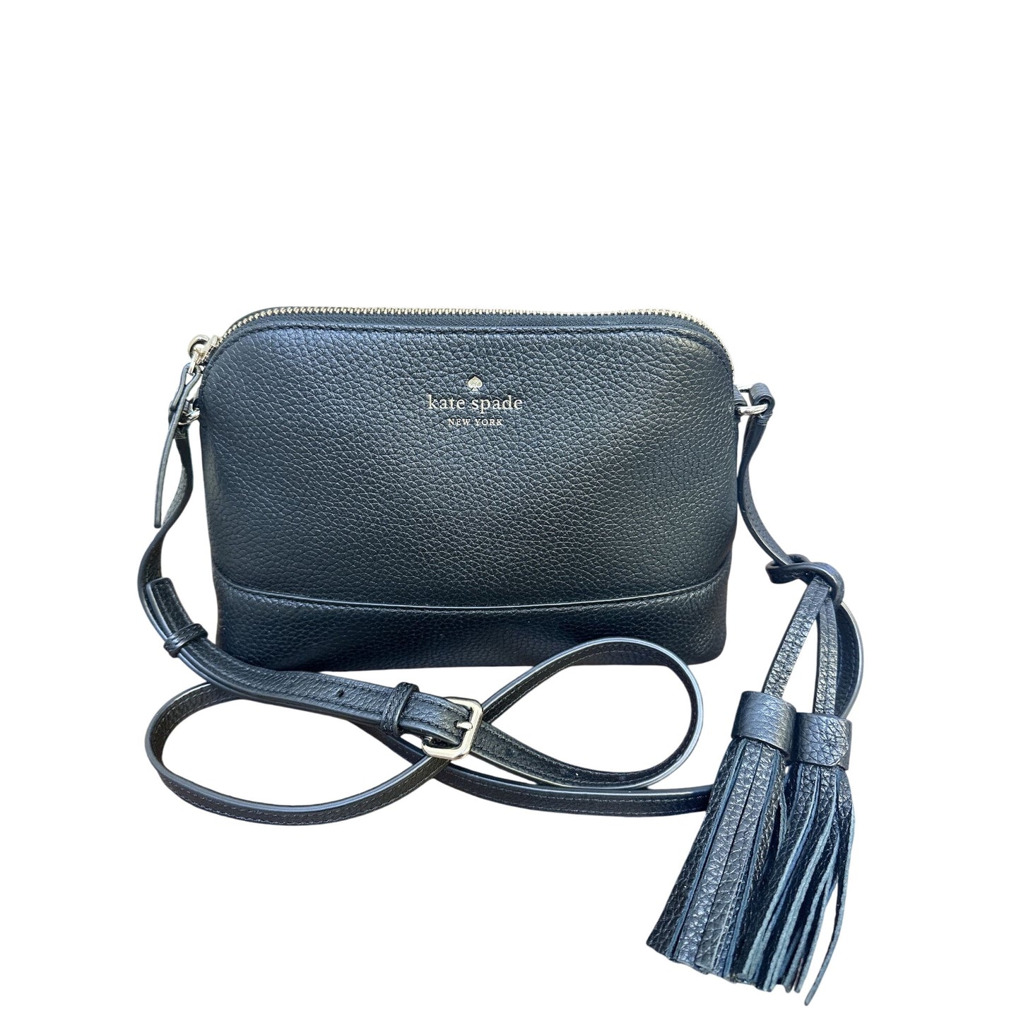 Kate Spade New York Black Leather Crossbody Bag Gold Zipper & Tassel