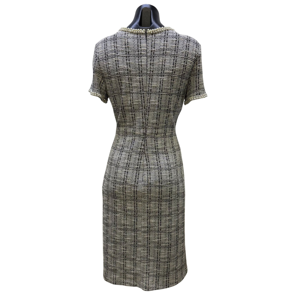 Karl Lagerfeld Plaid Tweed Dress With Pearl Accents Black/White 8