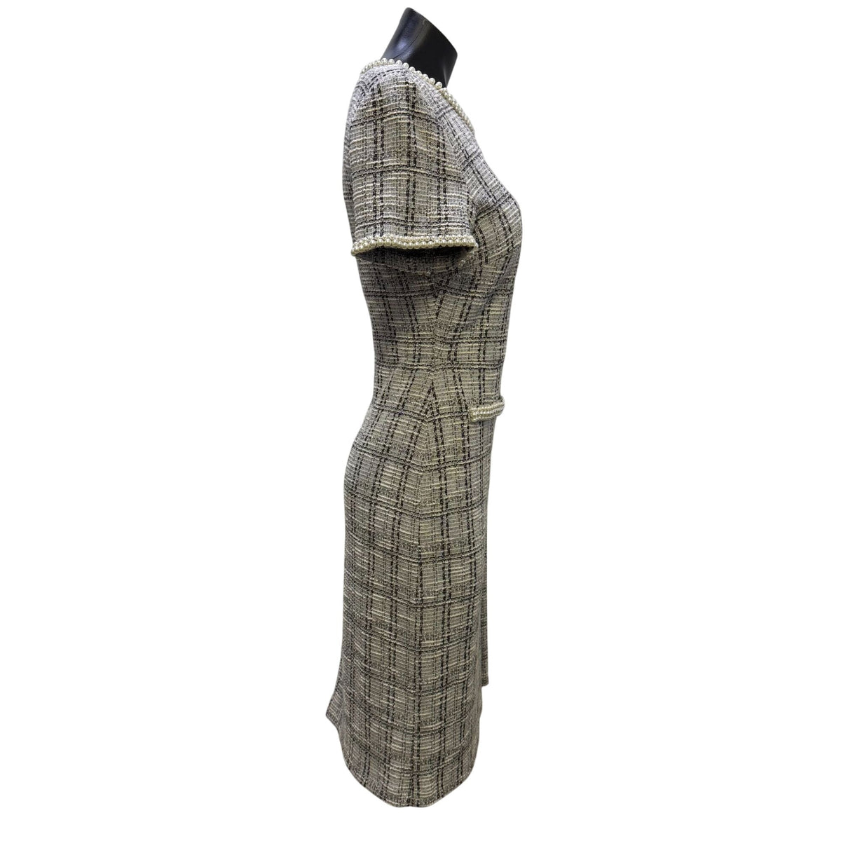 Karl Lagerfeld Plaid Tweed Dress With Pearl Accents Black/White 8