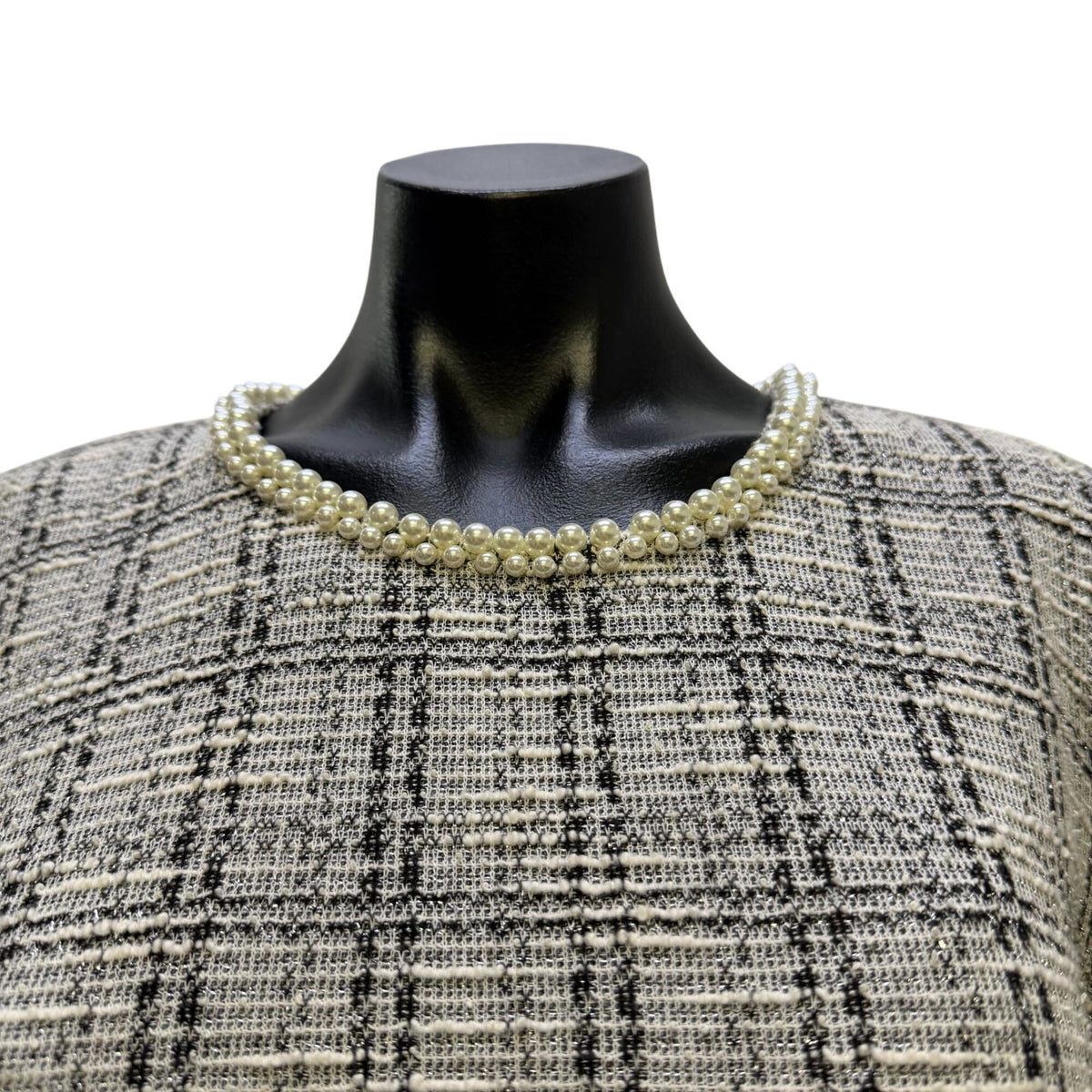 Karl Lagerfeld Plaid Tweed Dress With Pearl Accents Black/White 8