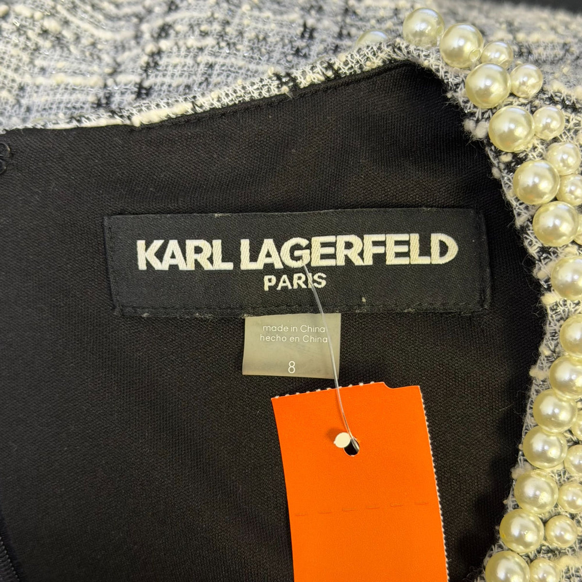 Karl Lagerfeld Plaid Tweed Dress With Pearl Accents Black/White 8