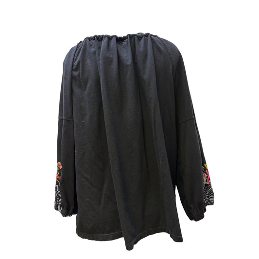 Johnny Was Black Embroidered Floral Boho Blouse Multi-Color XL