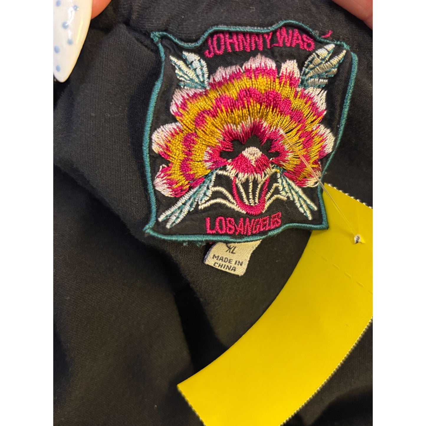 Johnny Was Black Embroidered Floral Boho Blouse Multi-Color XL