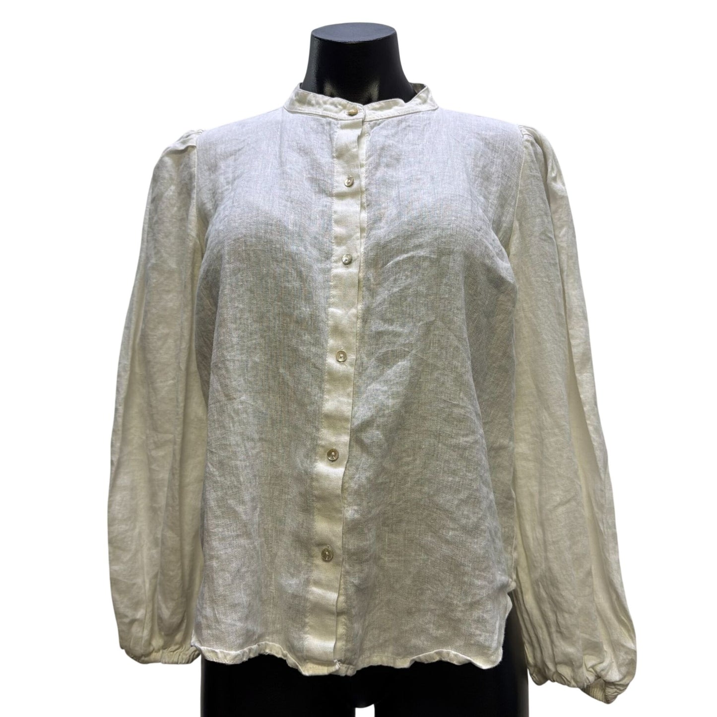 Lanhtropy Linen Blouse White Button-Down Long Sleeve S