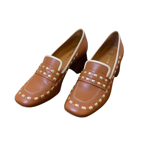 Tory Burch Studded Brown Leather Block Heel Loafers Womens Size 9.5