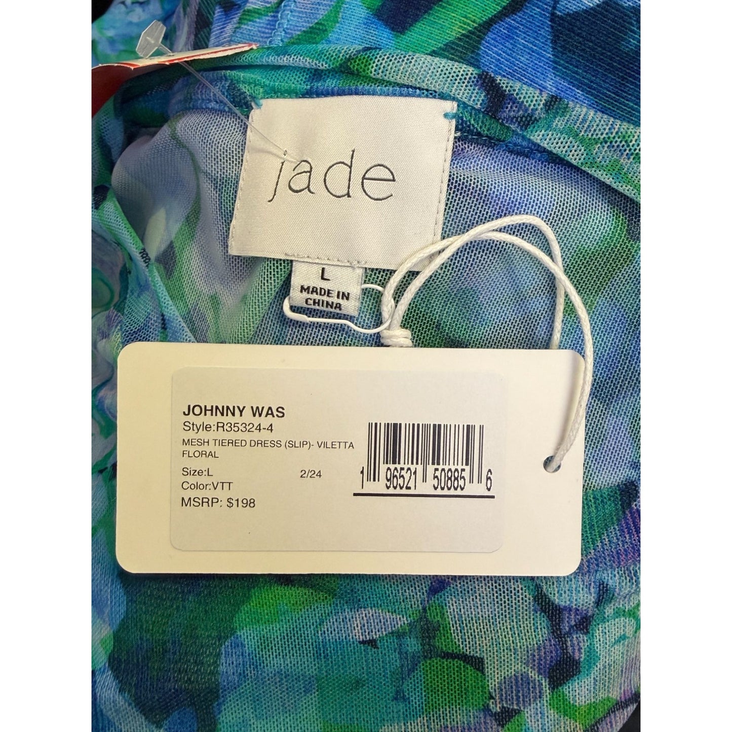 Johnny Was Jade Dress Slip Viletta Floral Print Blue Purple Green Size L