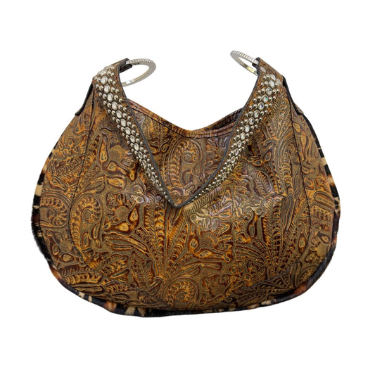Raviani Brown Animal Print Handbag With Rhinestone Accents