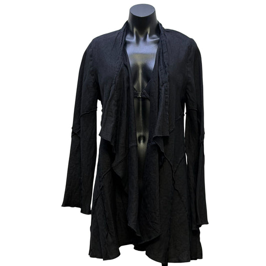 Lili Collection Black Linen Long Sleeve Open Front Cardigan Size L