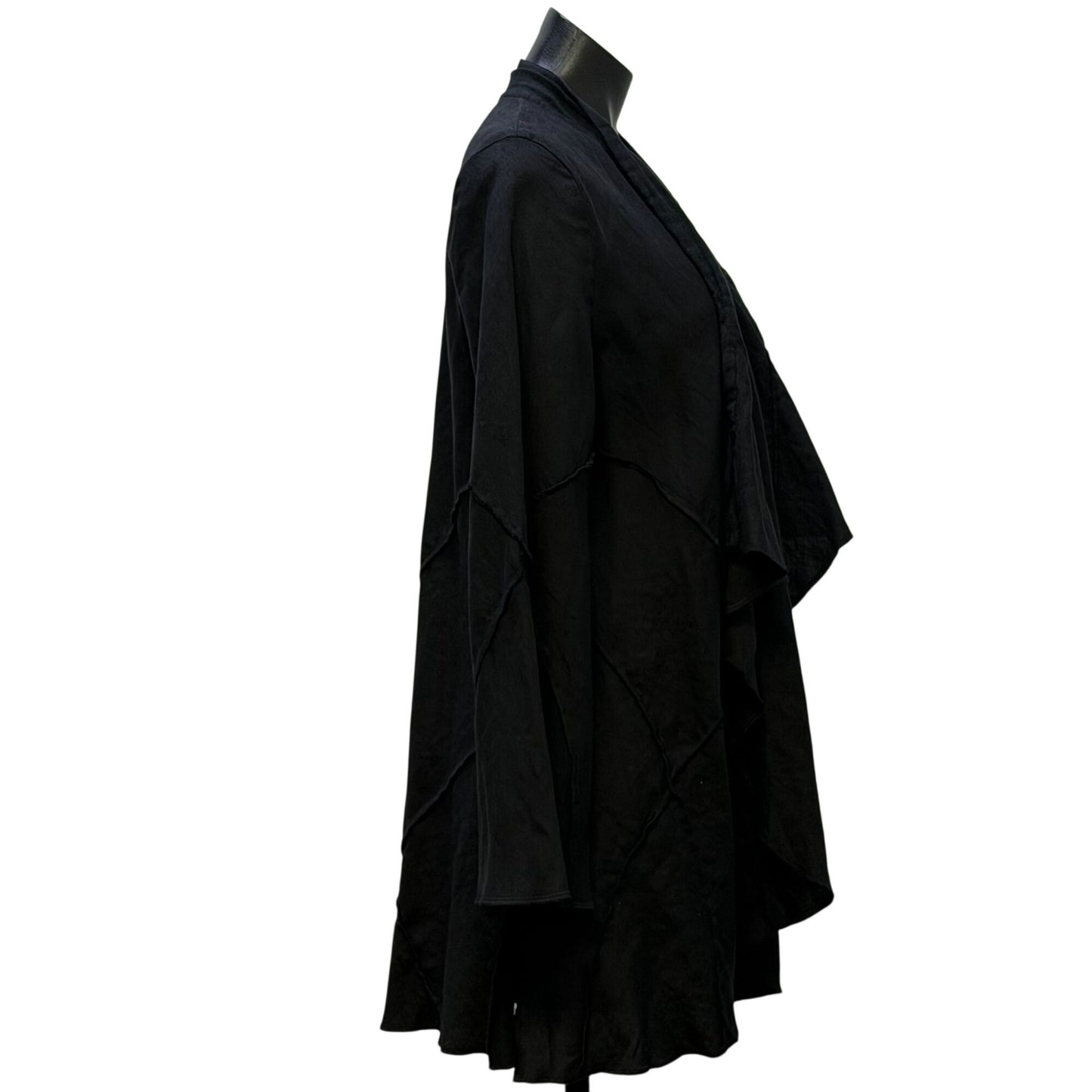 Lili Collection Black Linen Long Sleeve Open Front Cardigan Size L