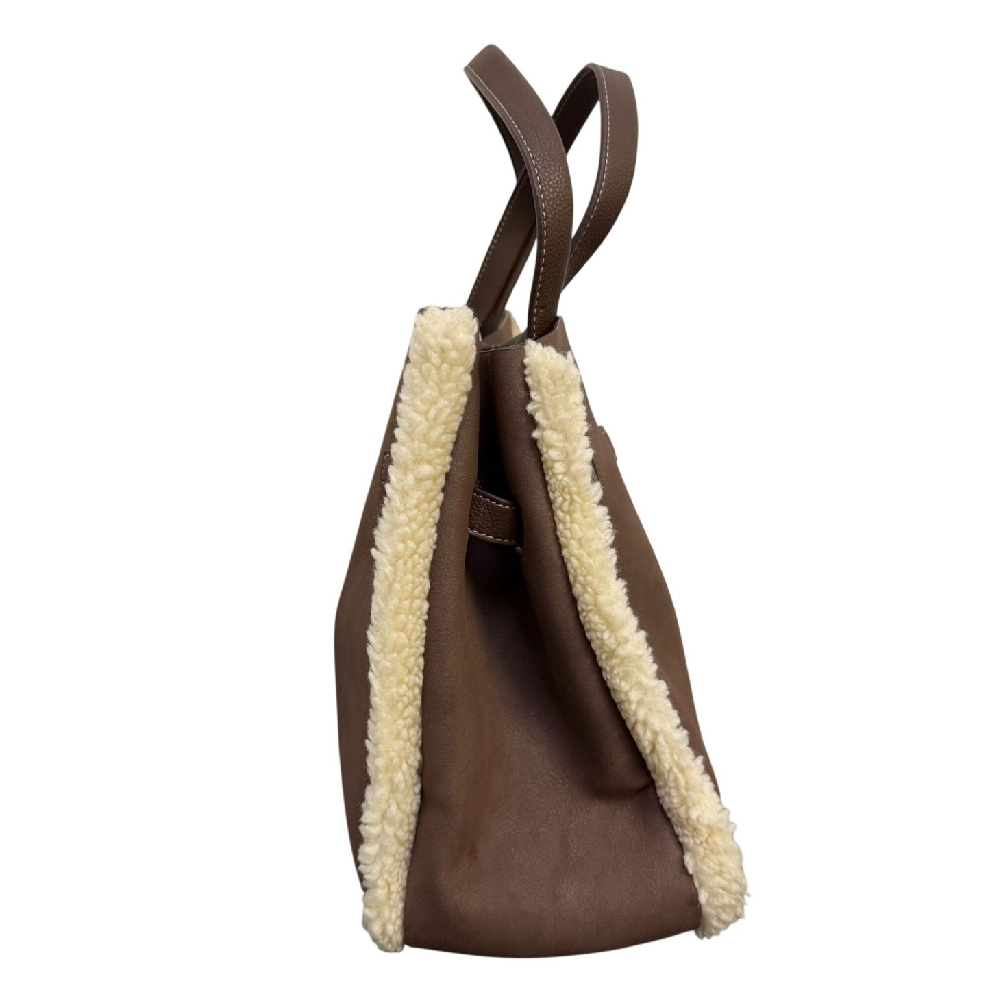 DKNY Brown Faux Leather Sherpa-Trim Tote Bag