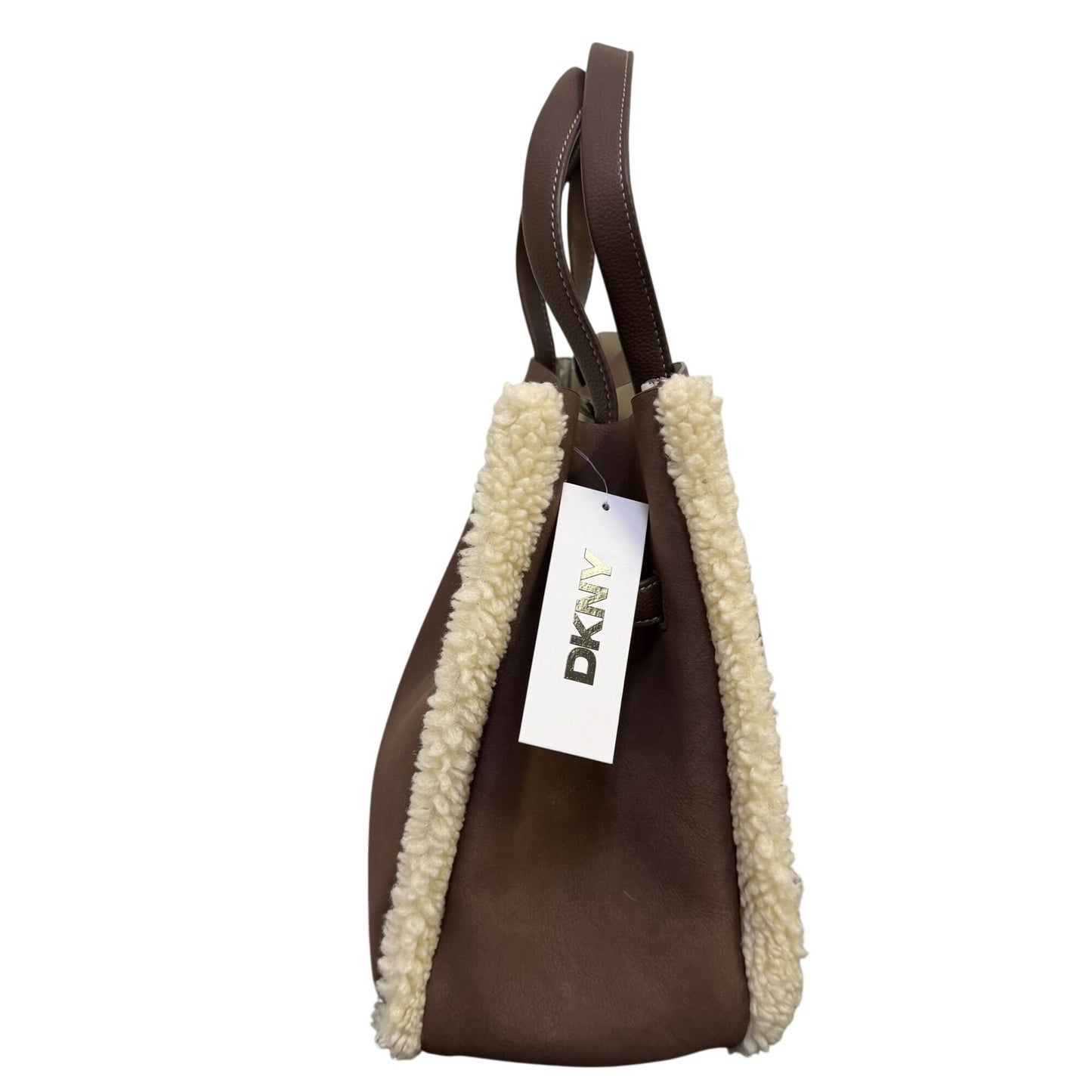 DKNY Brown Faux Leather Sherpa-Trim Tote Bag