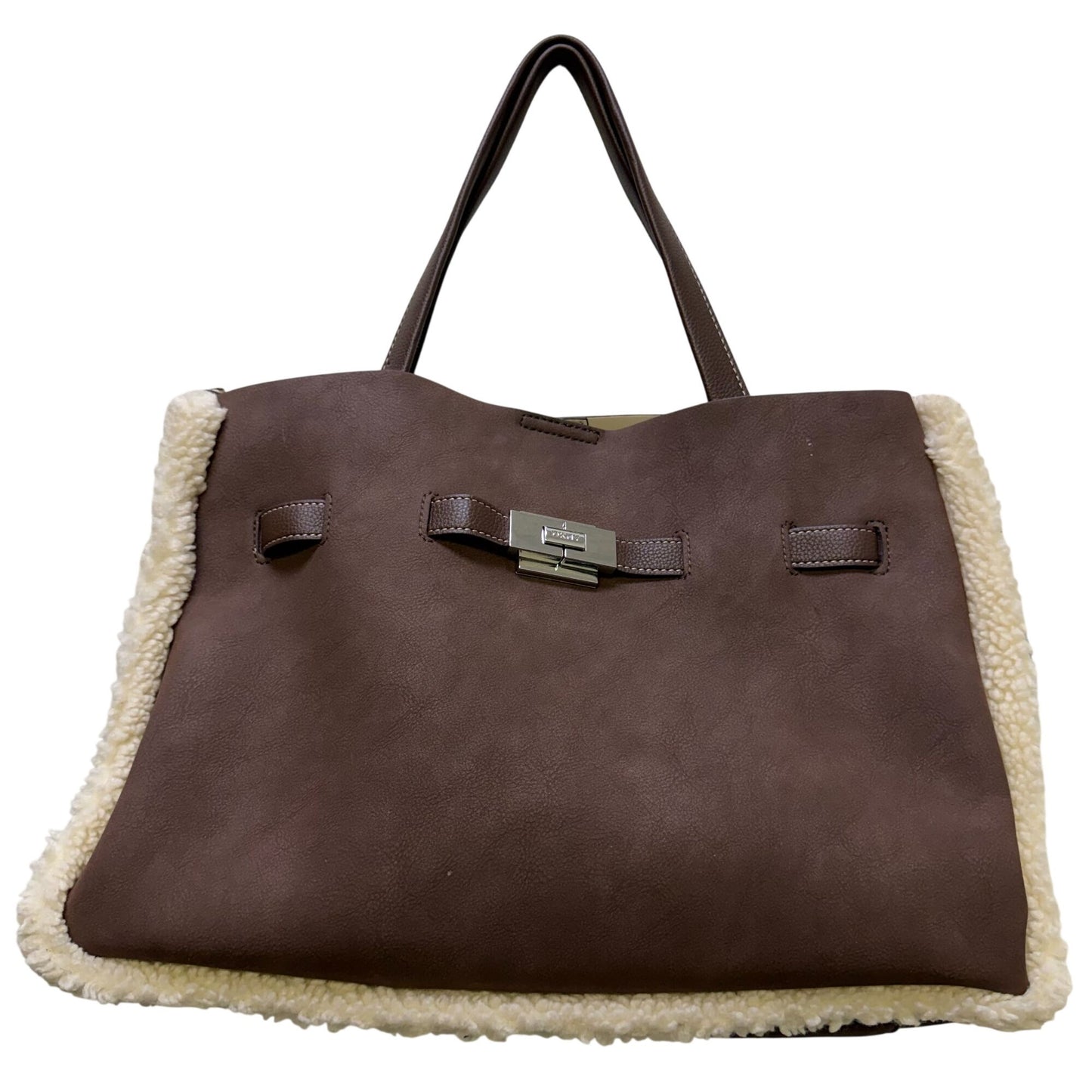 DKNY Brown Faux Leather Sherpa-Trim Tote Bag