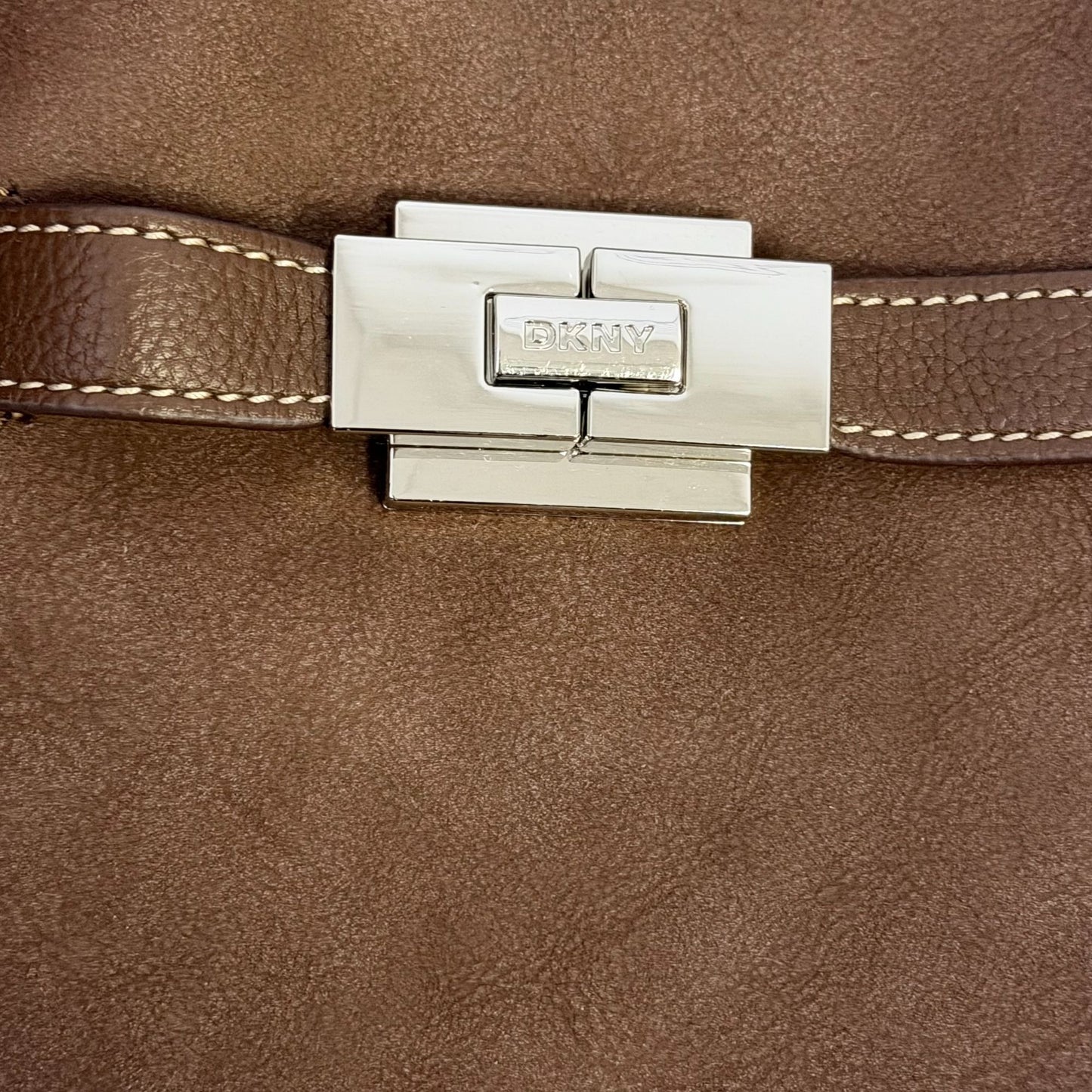 DKNY Brown Faux Leather Sherpa-Trim Tote Bag