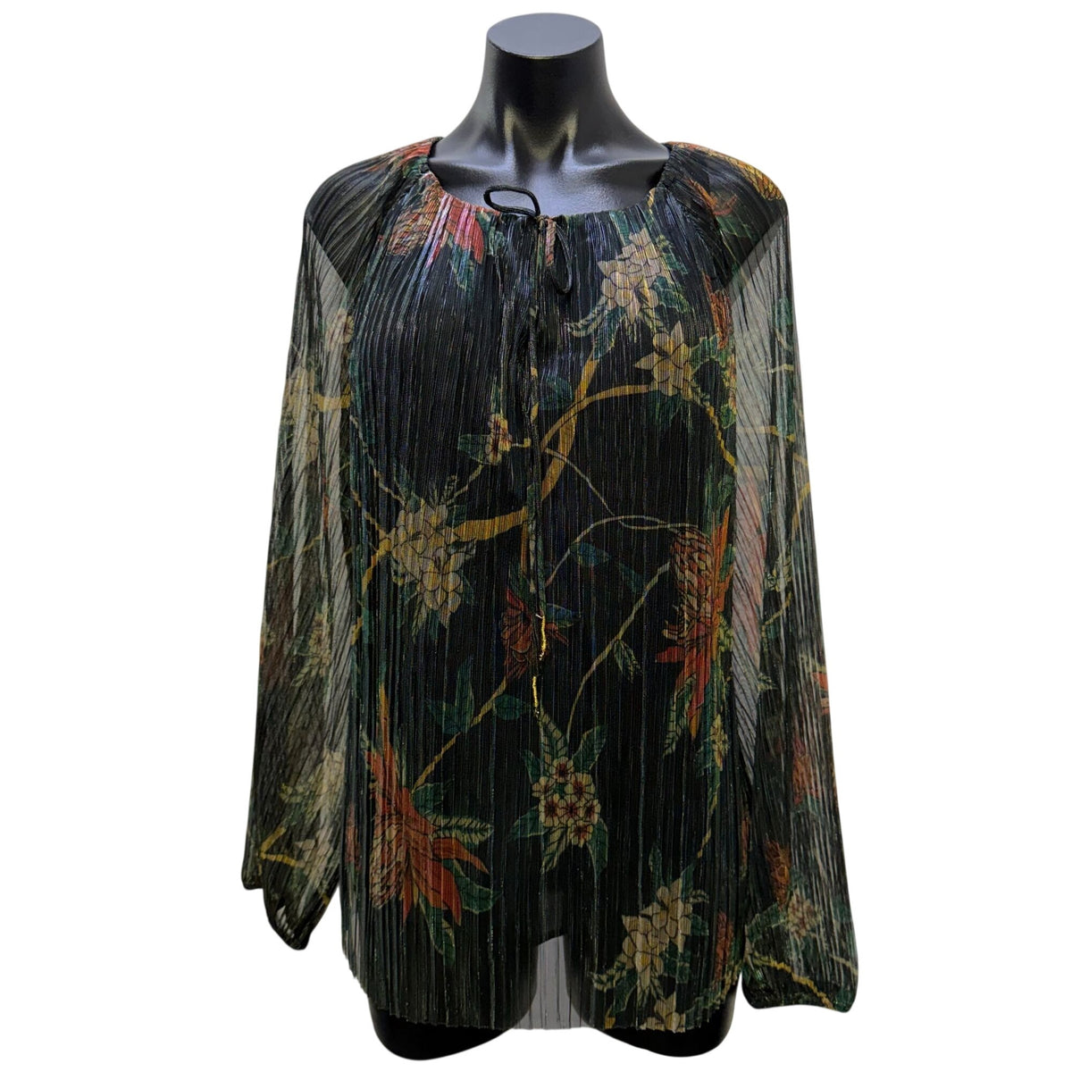 Johnny Was Evelina Metallic Floral Blouse Green Multi Size L
